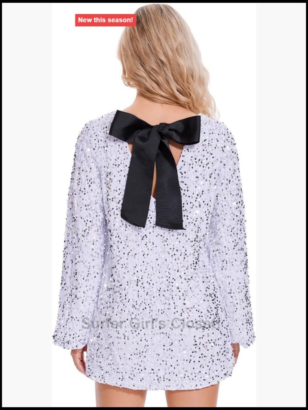 Sequin Long Sleeve Mini Dress with Bow Tie for Night Out
